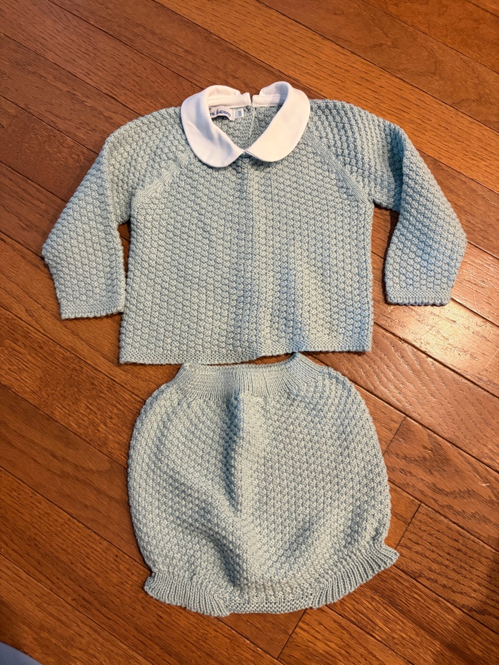 Mi Lucero Knitted Sweater Set in Blue & White Baby 6M